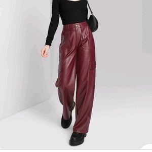 Womens high rise straight leg cargo leather pants